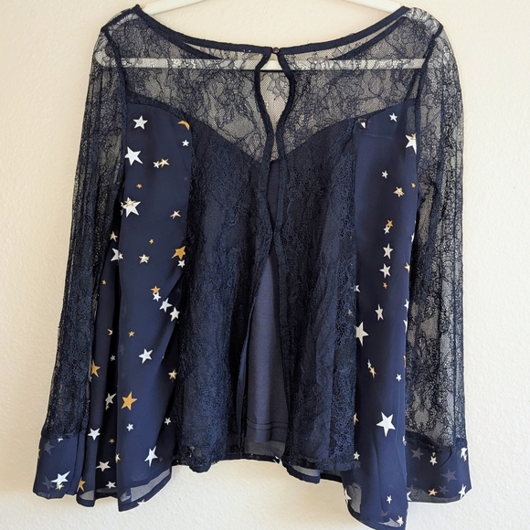 Starry Night Blouse in Midnight Blue with Lace Sleeves and Back - Picture 5 of 12